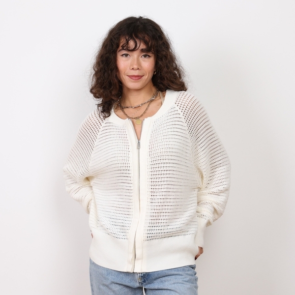 VARLEY Cameron Open Knit Zip Up Jacket In Cream Size M - Picture 1 of 15